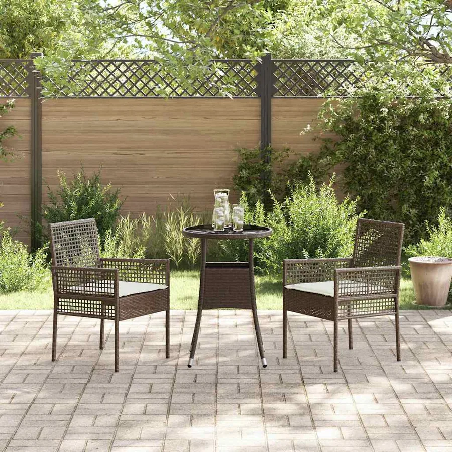 Ensemble de salle à manger pour jardin 3 pcs Marron polyrotin - 4