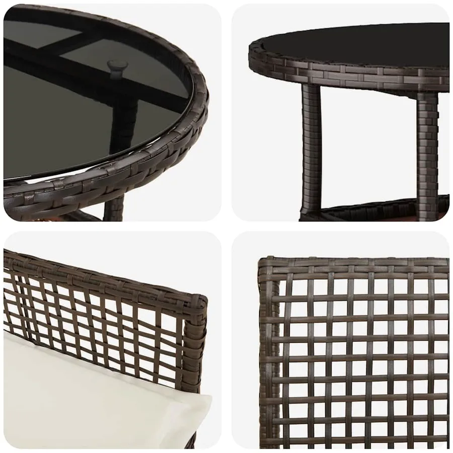 Ensemble de salle à manger pour jardin 3 pcs Marron polyrotin - 9