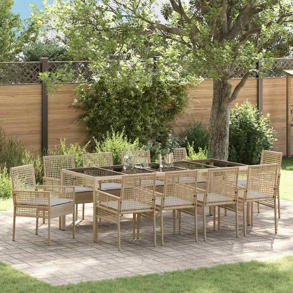 Ensemble de salle à manger pour jardin 11 pcs Beige polyrotin