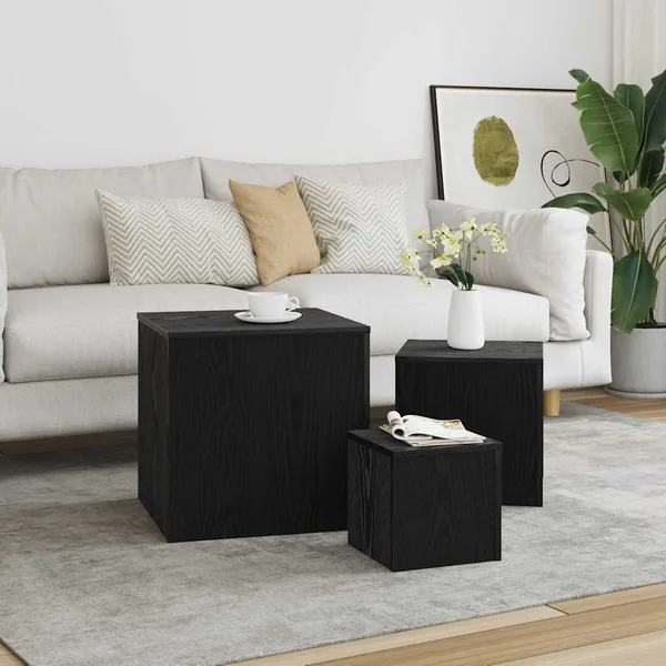 Table Gigogne 3 pcs Chêne noir Bois d'ingénierie