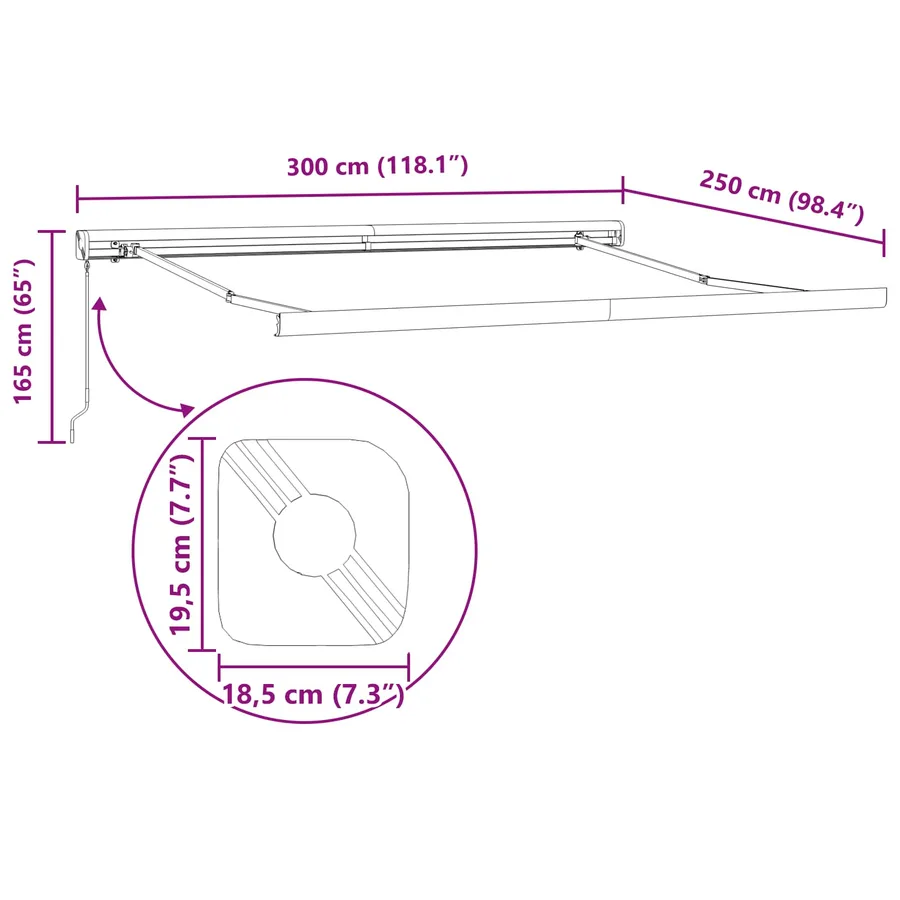 Auvent rétractable Blanc 300 x 250 cm Toile et Aluminium - 8