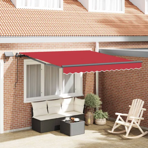 Auvent rétractable Rouge 350 x 250 cm Tissu et Aluminium