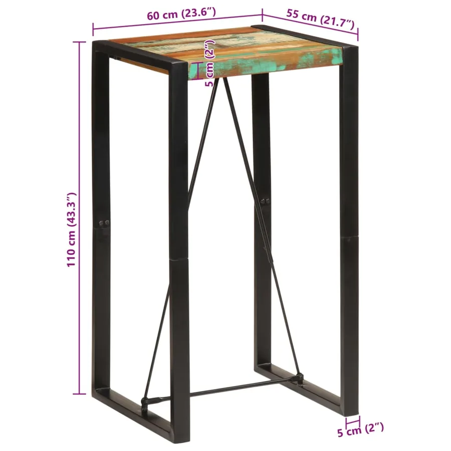 Table de bar 60x55x110 cm bois massif de récupération - 8