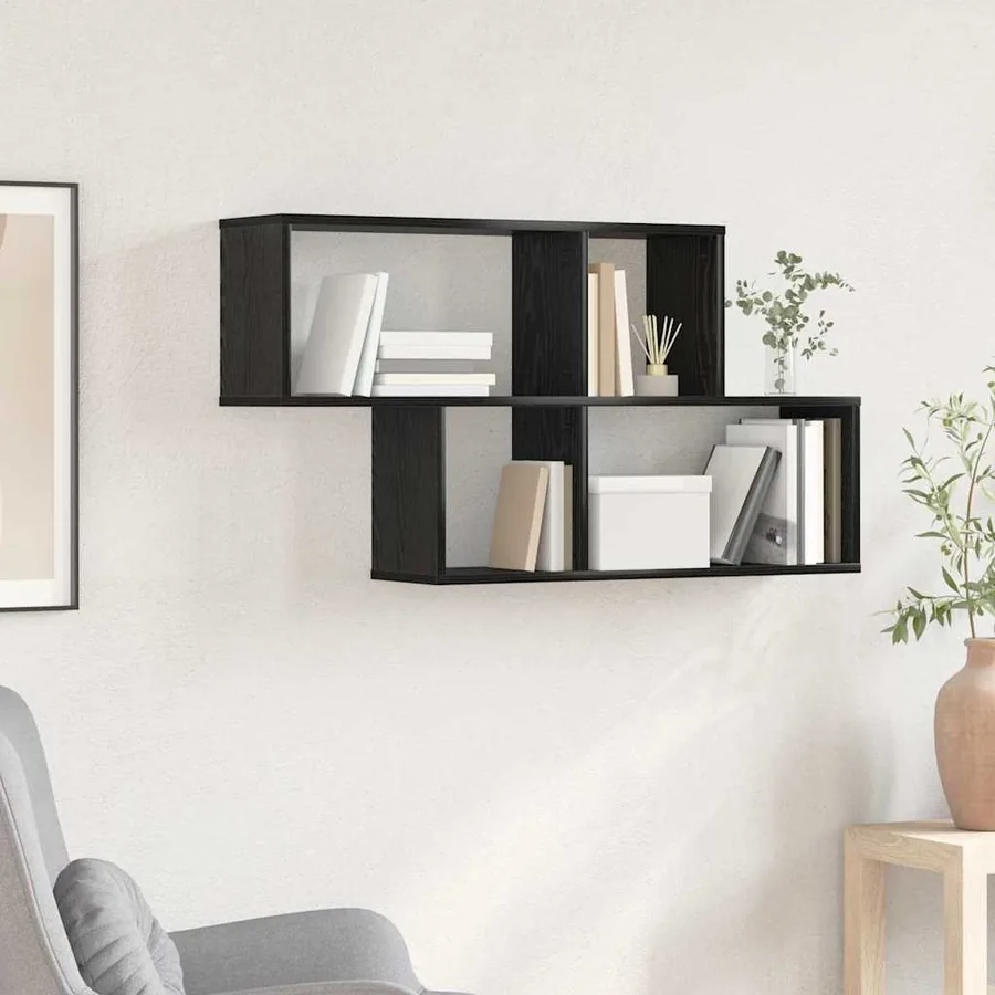 Étagère Murale avec étagère Noir Bois d'ingénierie