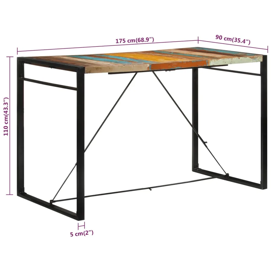 Table de bar 175x90x110 cm bois massif de récupération - 7