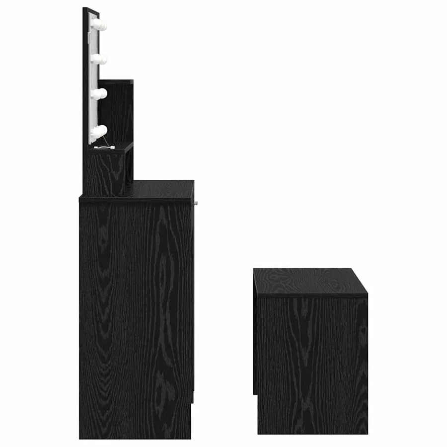Ensemble de table de maquillage LED avec porte 2 pcs Chêne noir - 10