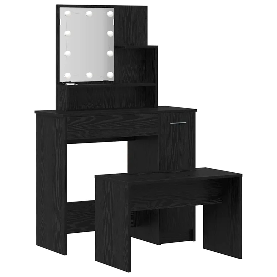 Ensemble de table de maquillage LED avec porte 2 pcs Chêne noir - 2