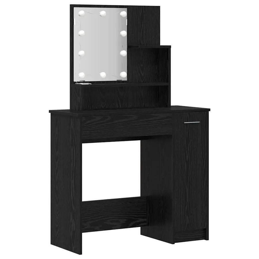 Ensemble de table de maquillage LED avec porte 2 pcs Chêne noir - 7
