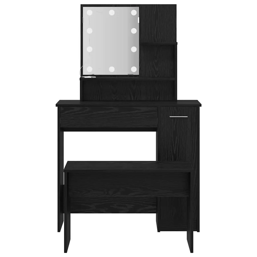 Ensemble de table de maquillage LED avec porte 2 pcs Chêne noir - 9