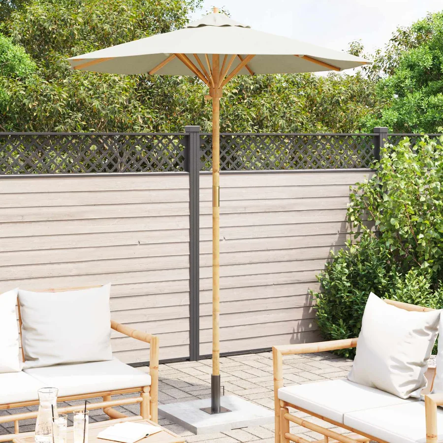 Parasol de jardin Blanc crème Ø 180 x 230 cm Bambou - 3