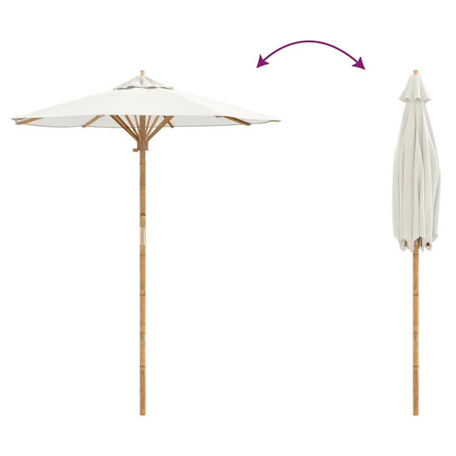 Parasol de jardin Blanc crème Ø 180 x 230 cm Bambou - 7
