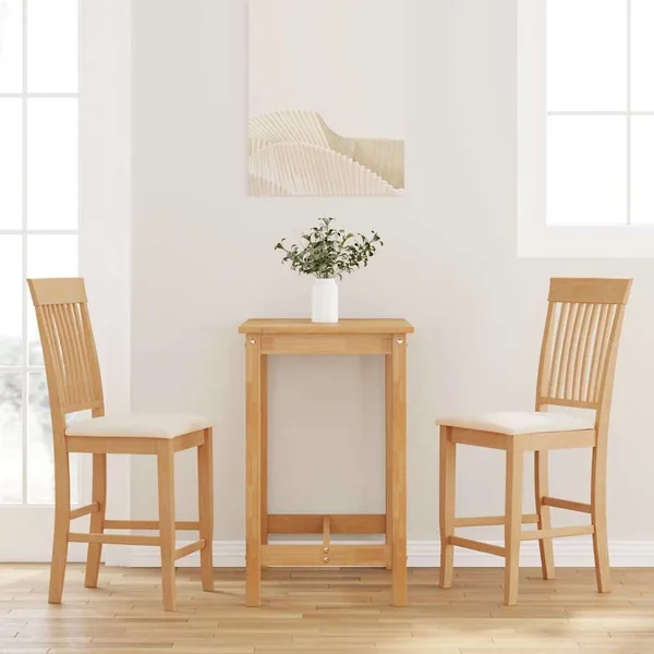 Tabourets de bar avec coussins (2 pcs) en bois massif naturel et caoutchouc