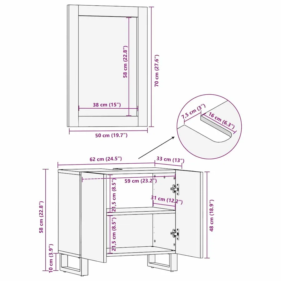 Ensemble d'armoire de salle de bain 2 pcs Blanc - 14