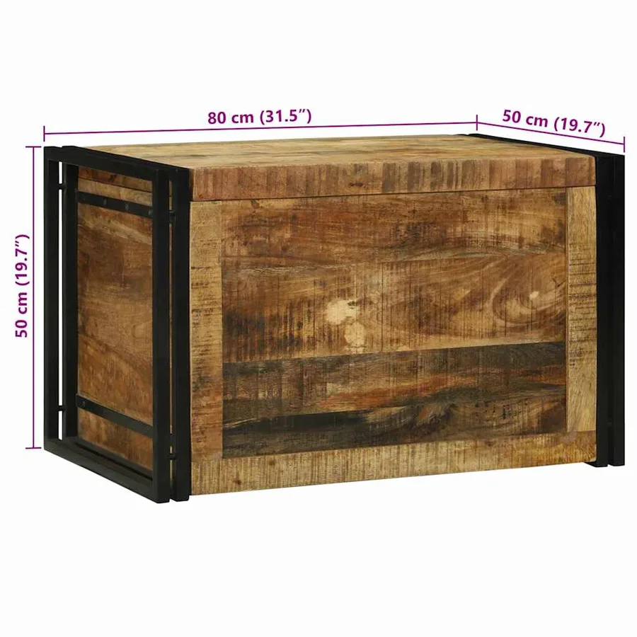 Boîte de rangement 80 x 50 x 50 cm Bois de mangue brut - 13