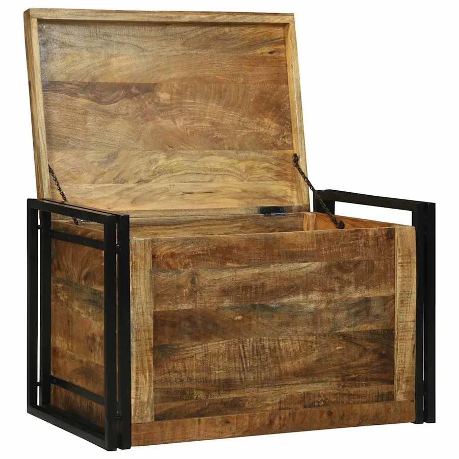 Boîte de rangement 80 x 50 x 50 cm Bois de mangue brut - 2