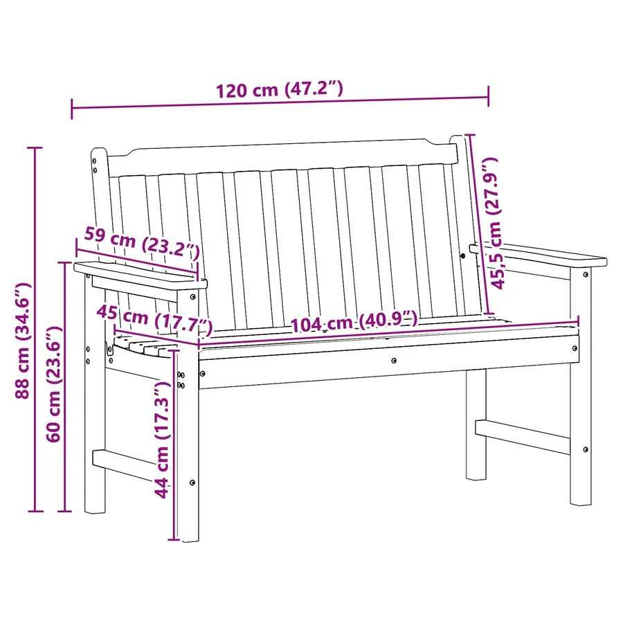Banc de jardin Blanc 120 x 59 x 88 cm HDPE - 12
