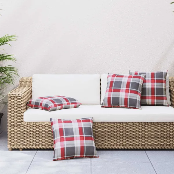 Coussins de canapé 4 pcs motif à carreaux rouges 50 x 50 cm en tissu