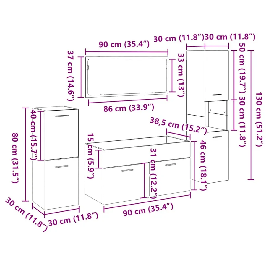 Ensemble de mobilier de salle de bain 4 pcs Chêne noir - 14