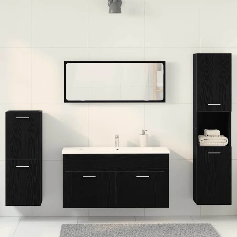 Ensemble de mobilier de salle de bain 4 pcs Chêne noir - 4