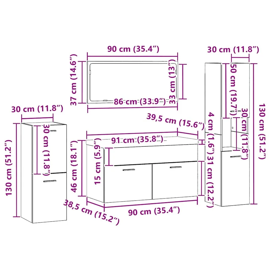 Ensemble de mobilier de salle de bain 5 pcs Chêne noir - 17
