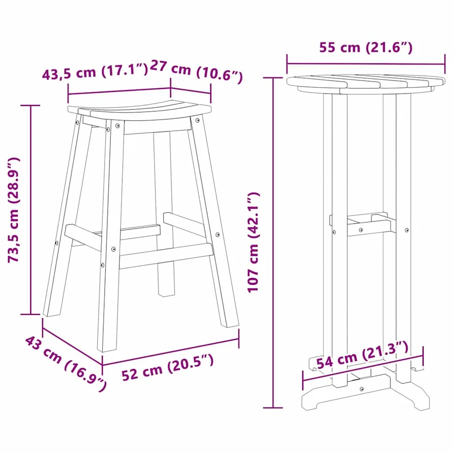 Ensemble de bar de jardin 3 pcs Noir HDPE - 12