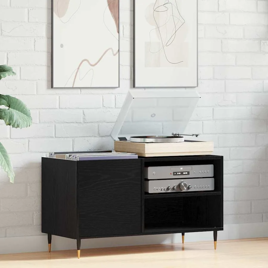 Meuble à vinyles Chêne noir 85 x 38 x 48 cm Bois d'ingénierie