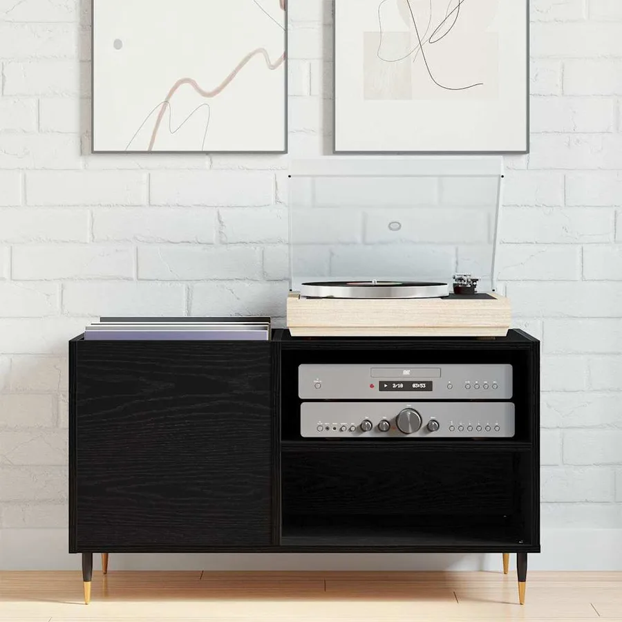 Meuble à vinyles Chêne noir 85 x 38 x 48 cm Bois d'ingénierie - 4