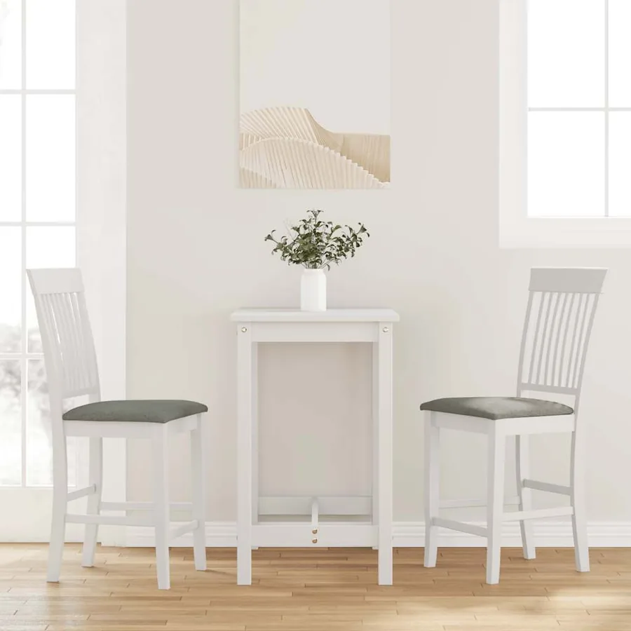 Tabourets de bar avec coussins (lot de 2) en bois massif blanc et caoutchouc