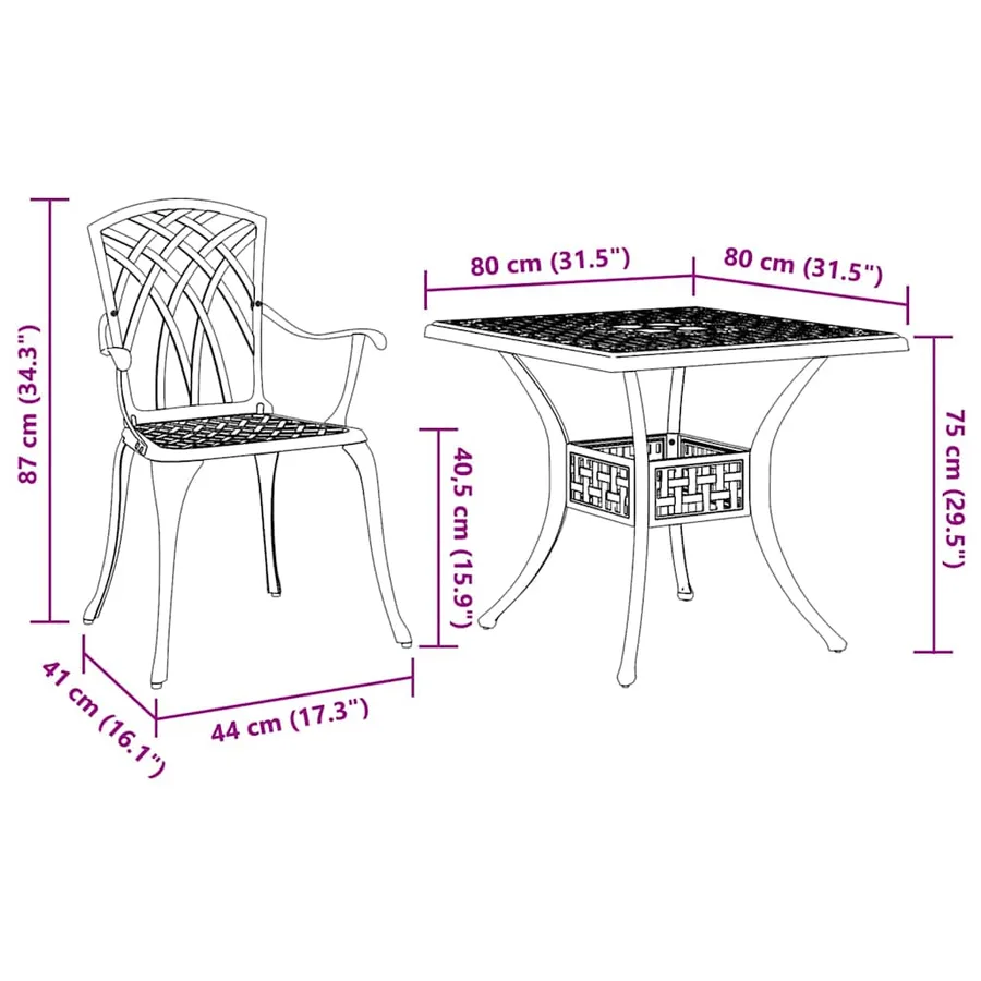 Ensemble de tables de jardin 3 pcs Bronze Aluminium coulé - 14