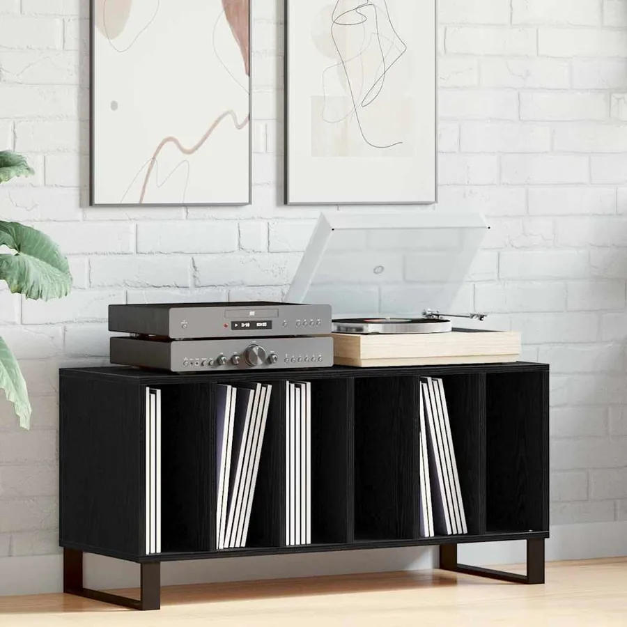 Meuble à vinyles Chêne noir 100 x 38 x 48 cm Bois d'ingénierie