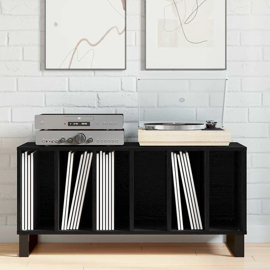 Meuble à vinyles Chêne noir 100 x 38 x 48 cm Bois d'ingénierie - 4
