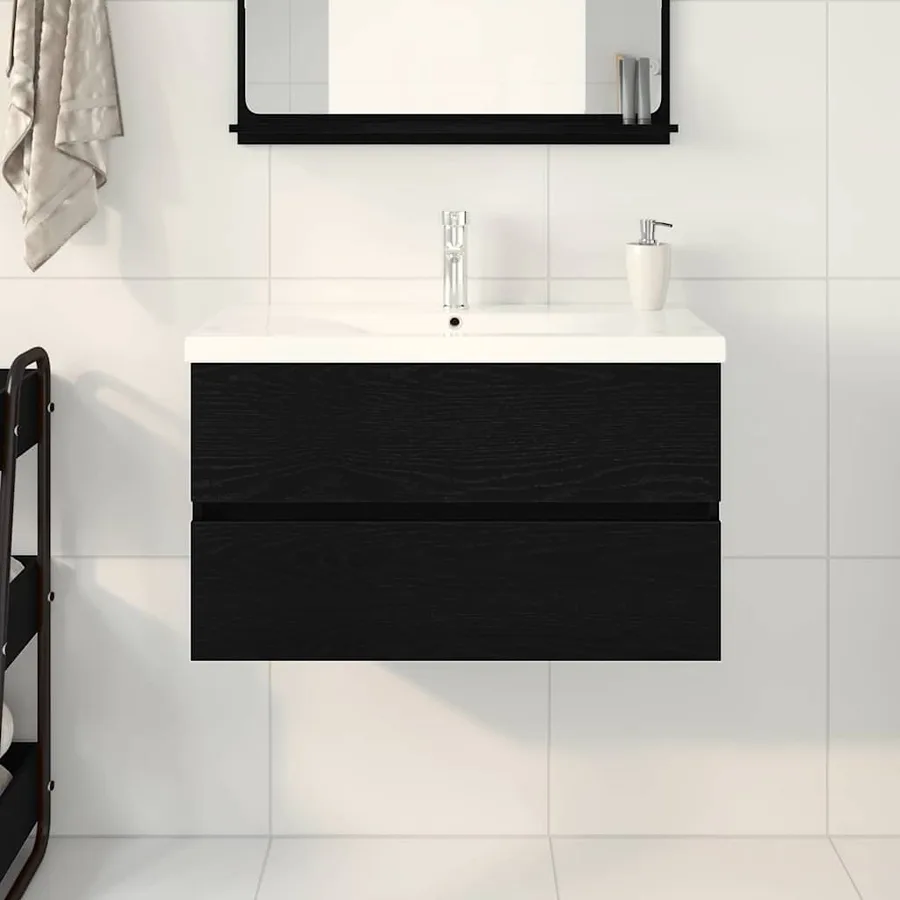 Meuble de Lavabo de Salle de Bain Chêne noir 80 x 39 x 62 cm - 4