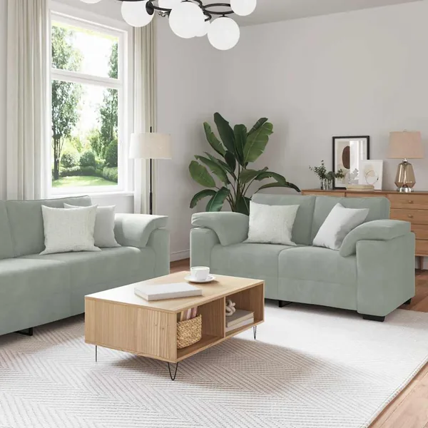 Ensemble canapé 2 pcs avec coussins velours gris clair