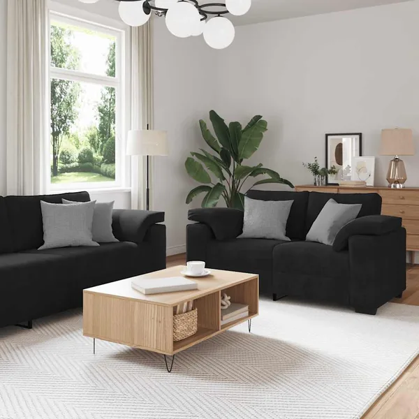 Ensemble de canapés 3 pcs avec coussins Noir Velours
