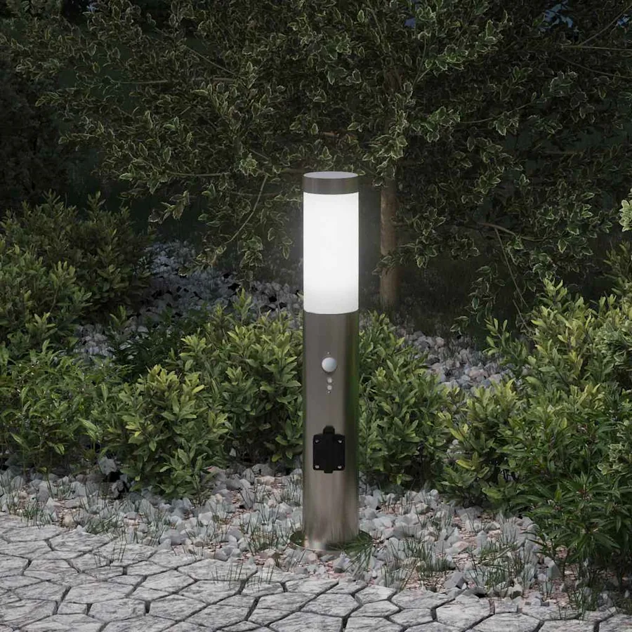 Borne lumineuse avec détecteur et prise 50 cm acier inoxydable IP44
