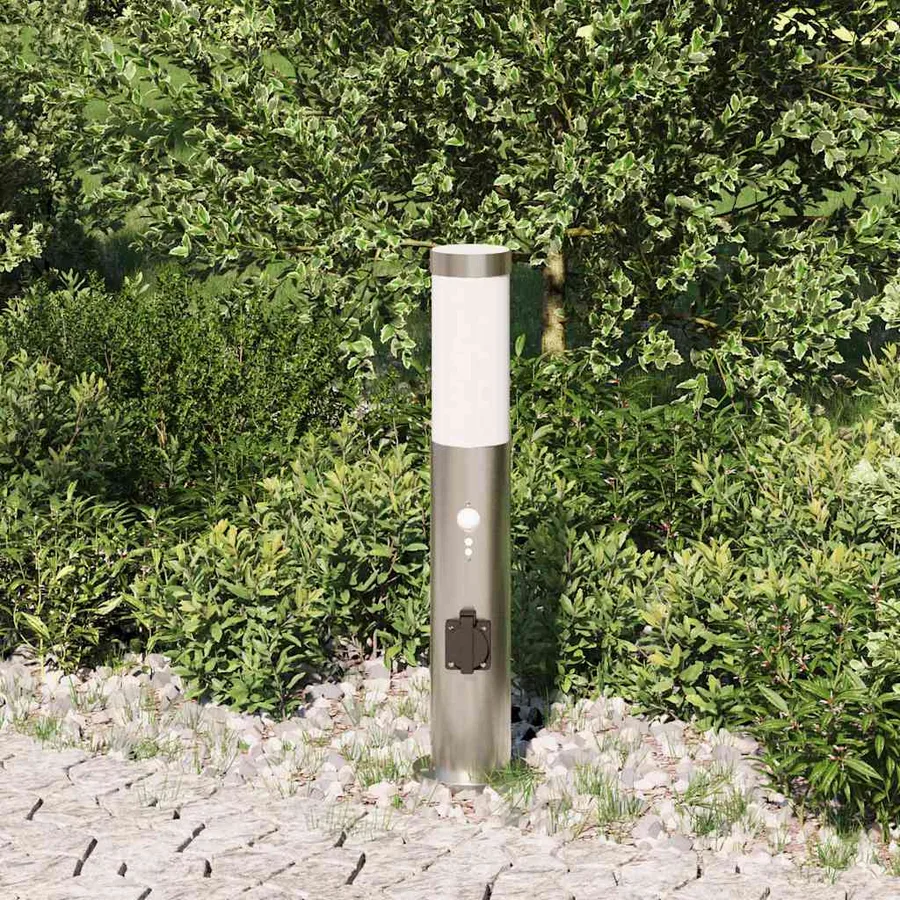 Borne lumineuse avec détecteur et prise 50 cm acier inoxydable IP44 - 3