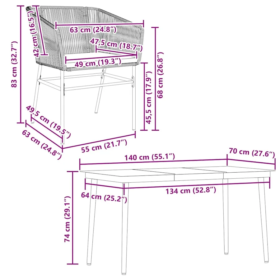 Ensemble à manger jardin coussins 5 pcs gris poly rotin verre - 10