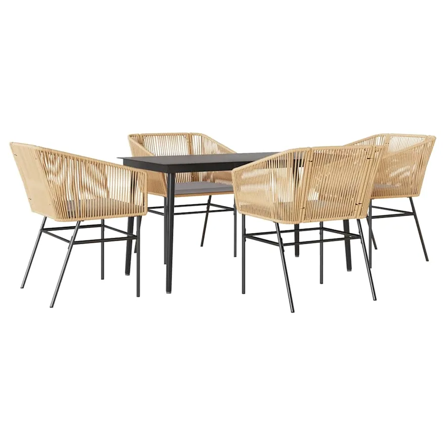 Ensemble à manger jardin coussins 5pcs marron poly rotin verre - 2