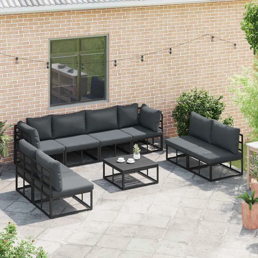 Ensemble de canapé de jardin avec coussin 8 pcs Noir Aluminium - 3
