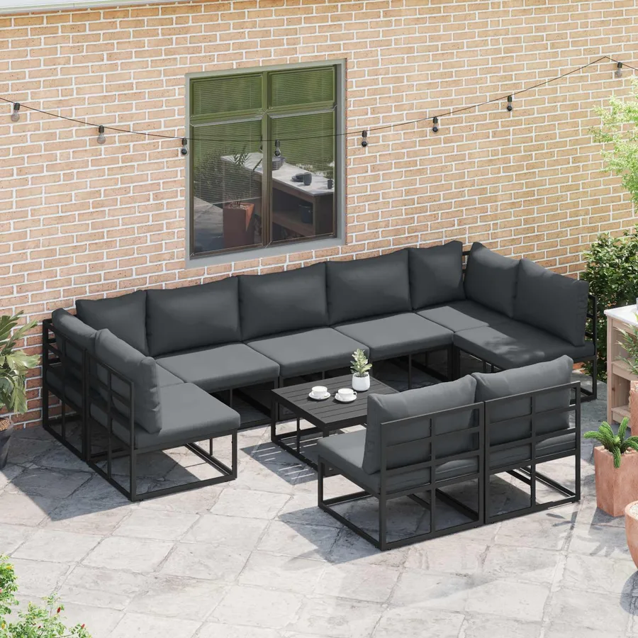 Ensemble de canapé de jardin avec coussin 10 pcs Noir Aluminium - 5