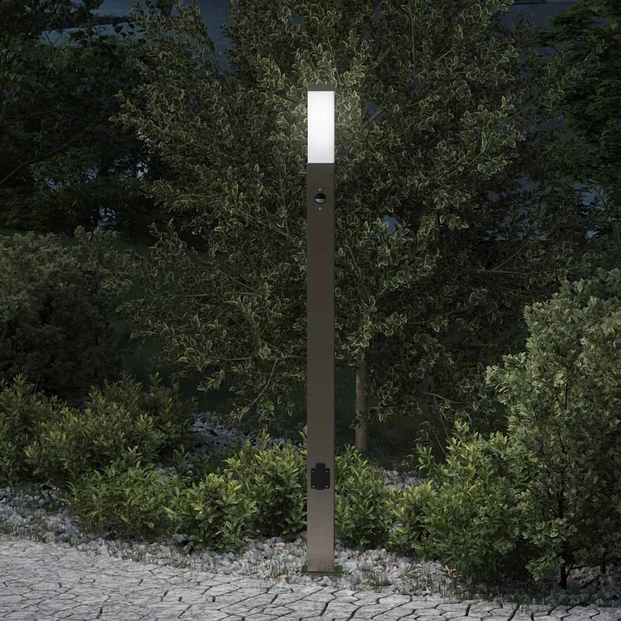 Borne lumineuse avec détecteur et prise 110 cm acier inoxydable IP44