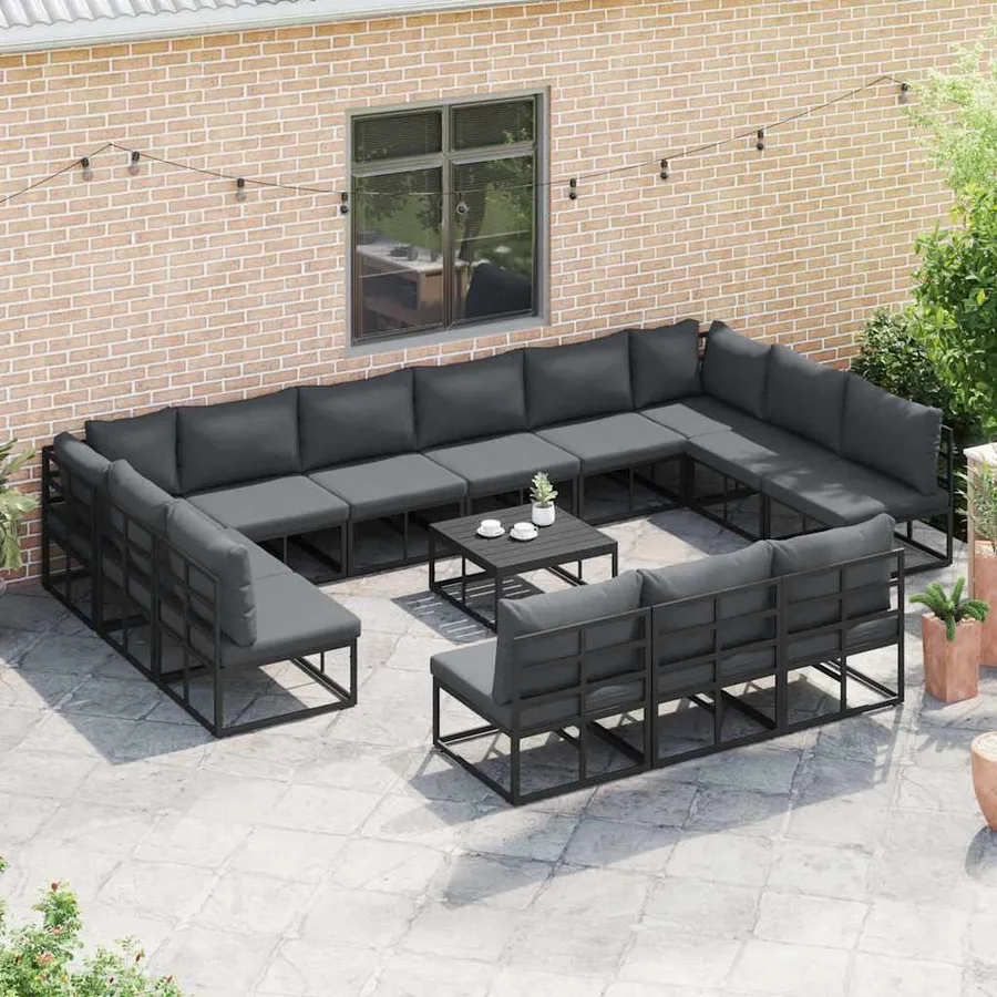 Ensemble de canapé de jardin avec coussin 13 pcs Noir Aluminium - 3