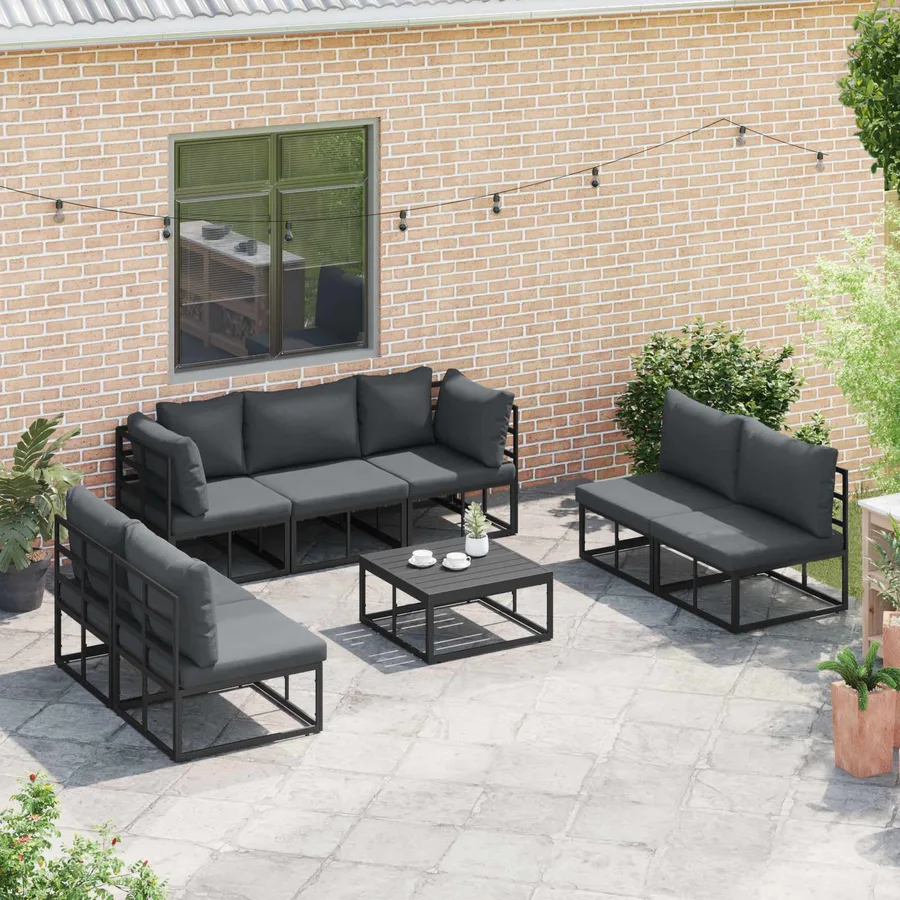 Ensemble de canapé de jardin avec coussin 7 pcs Noir Aluminium - 5
