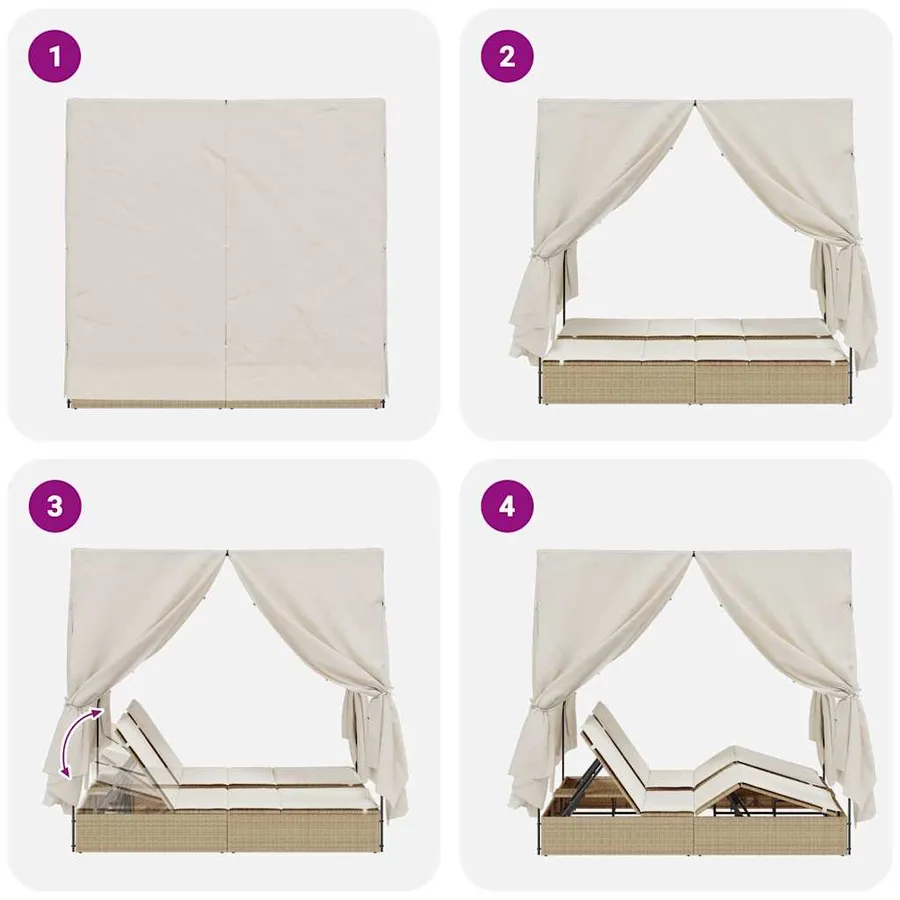 Transat double Réglable Beige 205 x 129 x 200 cm polyrotin - 8