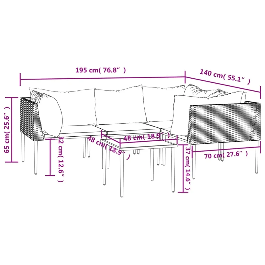 Salon de jardin 5 pcs avec coussins Gris Résine tressée - 11