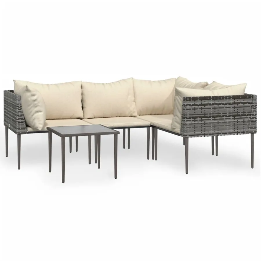 Salon de jardin 5 pcs avec coussins Gris Résine tressée - 2