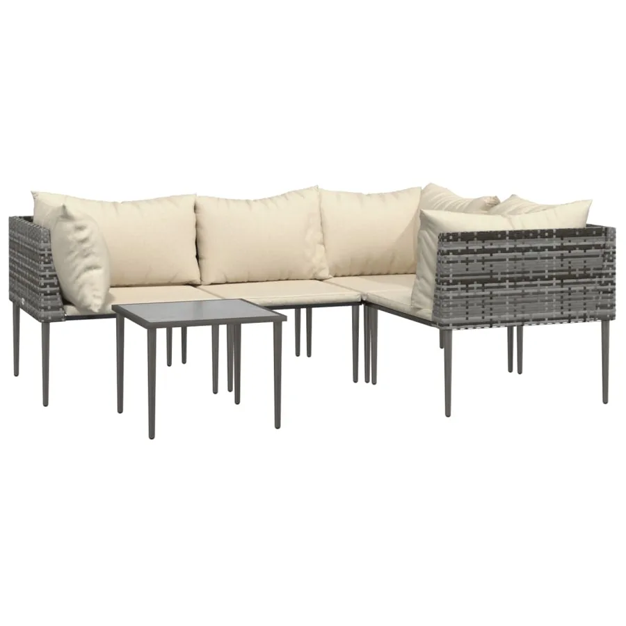 Salon de jardin 5 pcs avec coussins Gris Résine tressée - 3