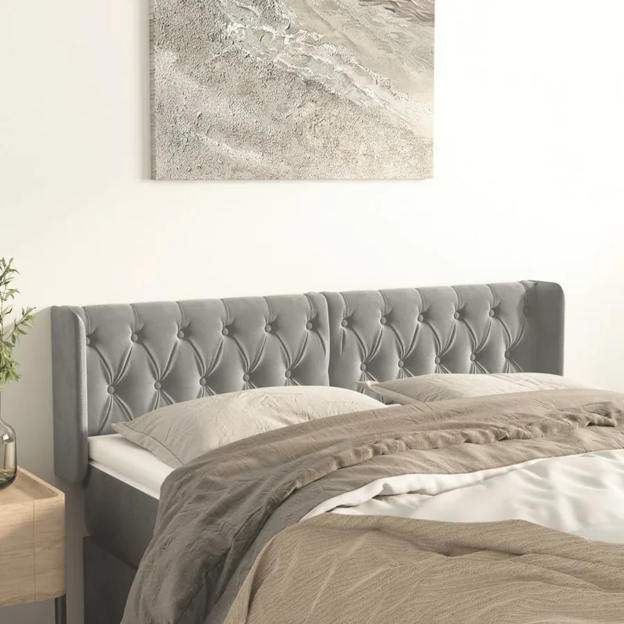 Tête de lit avec oreilles Gris clair 147x16x78/88 cm Velours