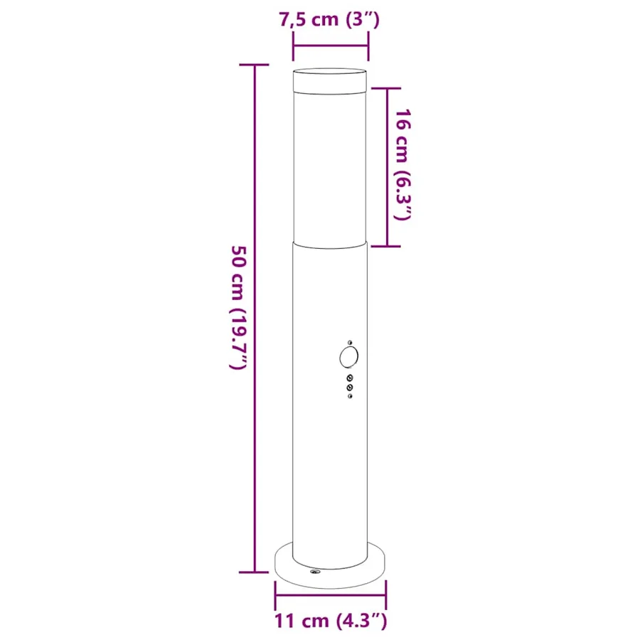 Borne lumineuse avec détecteur 50 cm en acier inoxydable IP44 - 11
