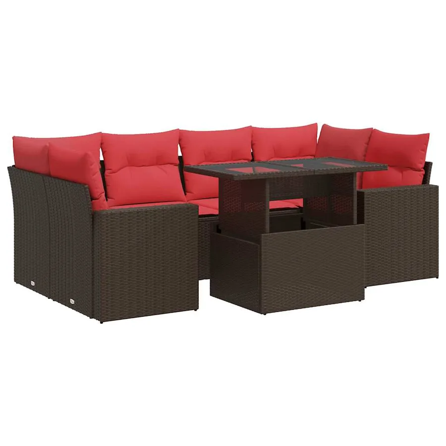 Salon de jardin avec coussins 7pcs marron résine tressée acacia - 2
